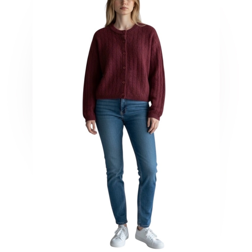J. Crew SUPER SOFT Pointelle Bubble Hem Alpaca blend Cardigan Sweater NWT XS - Picture 2 of 10